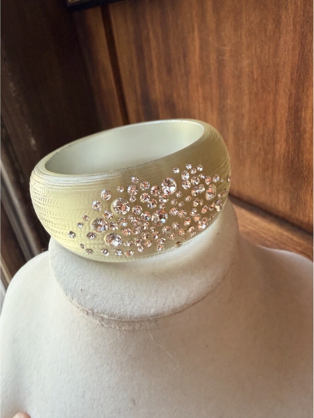 Alexis Bittar Unsigned Frosted Olive/Gray Lucite Crystal Bangle